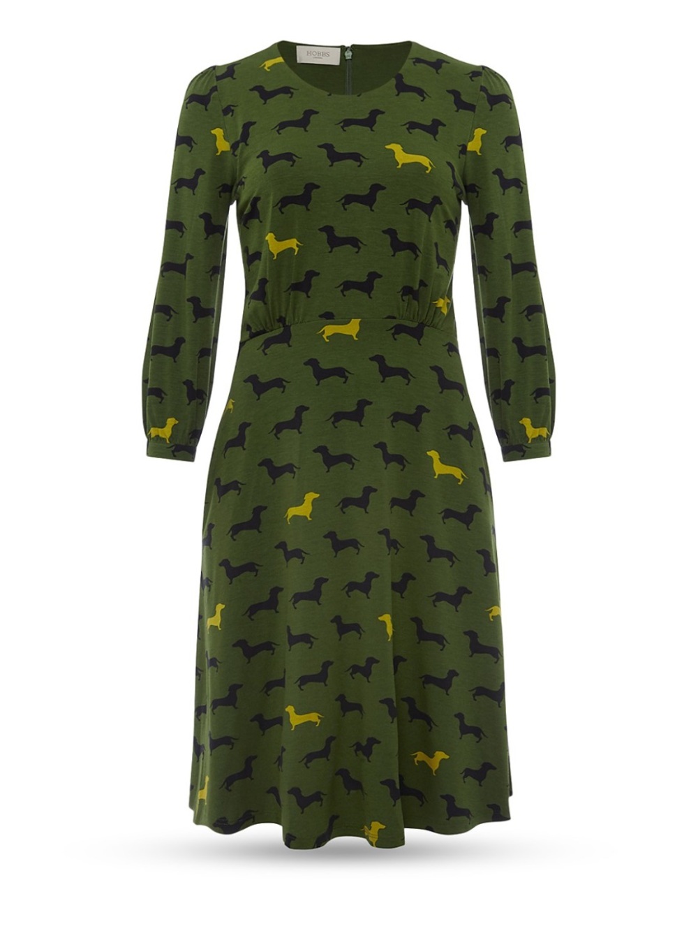 Women’s Green Long-Sleeve Dog-Print A-Line Dress